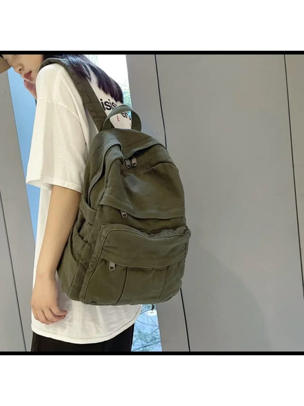 Stylish Vintage Green Canvas Laptop Backpack for Women | Travel & School Use